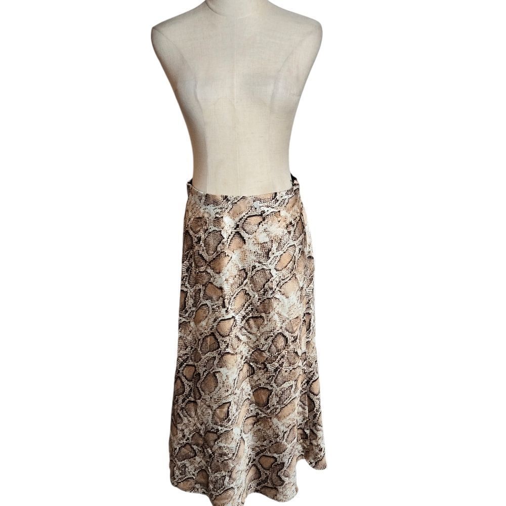 Essue Reptile Snake Print Satin Midi Skirt